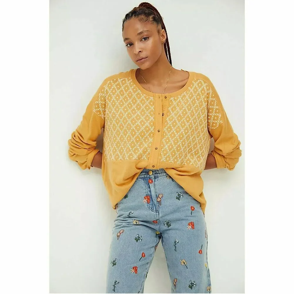 Free People We The Free Free Spirit Tee Tunic Top Embroidered Oversized S 281638